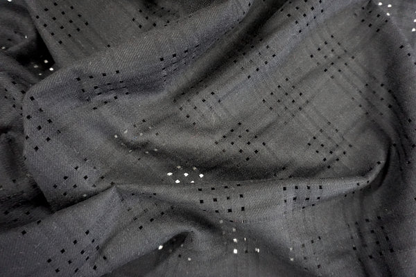 Check Weave Jacquard -Perforated Effect, Black Flannel