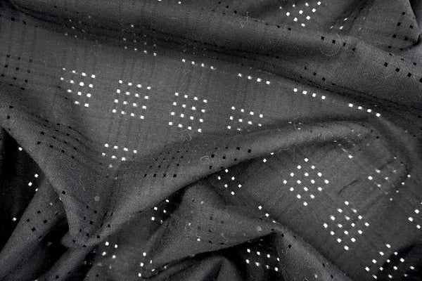 Check Weave Jacquard -Perforated Effect, Black Flannel