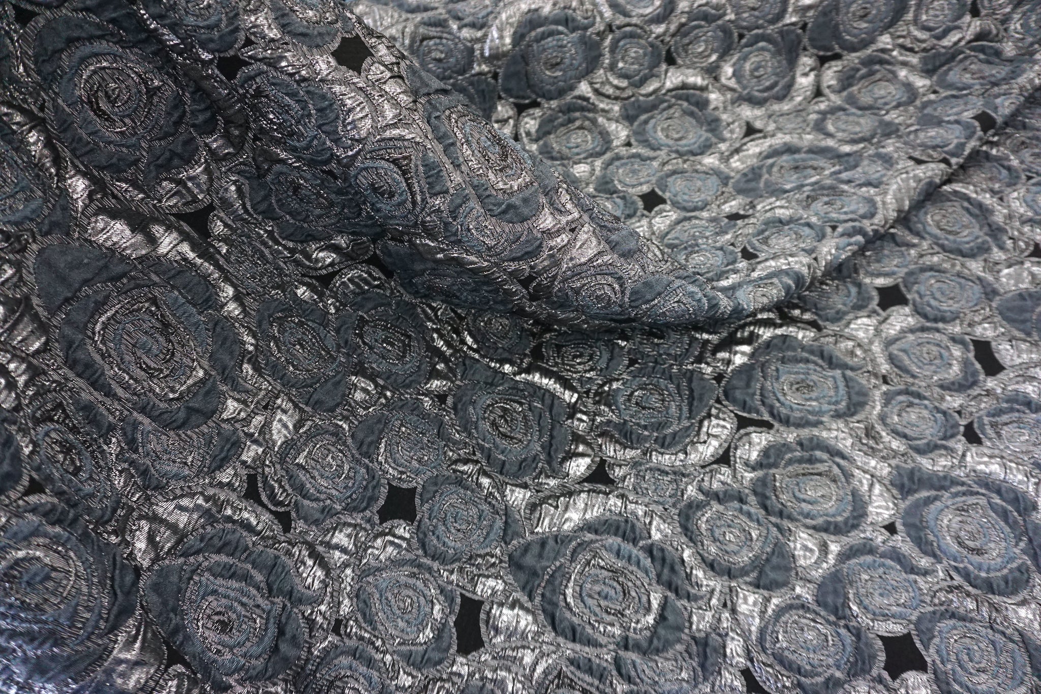 Pewter Stretch Rose Cloque Jacquard