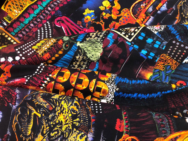 Tribal Aztec Collage Print on Heavy Cotton Drill/ Denim