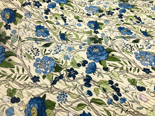 Silk Blend Floral Cloquè Jacquard, in Blue Rose