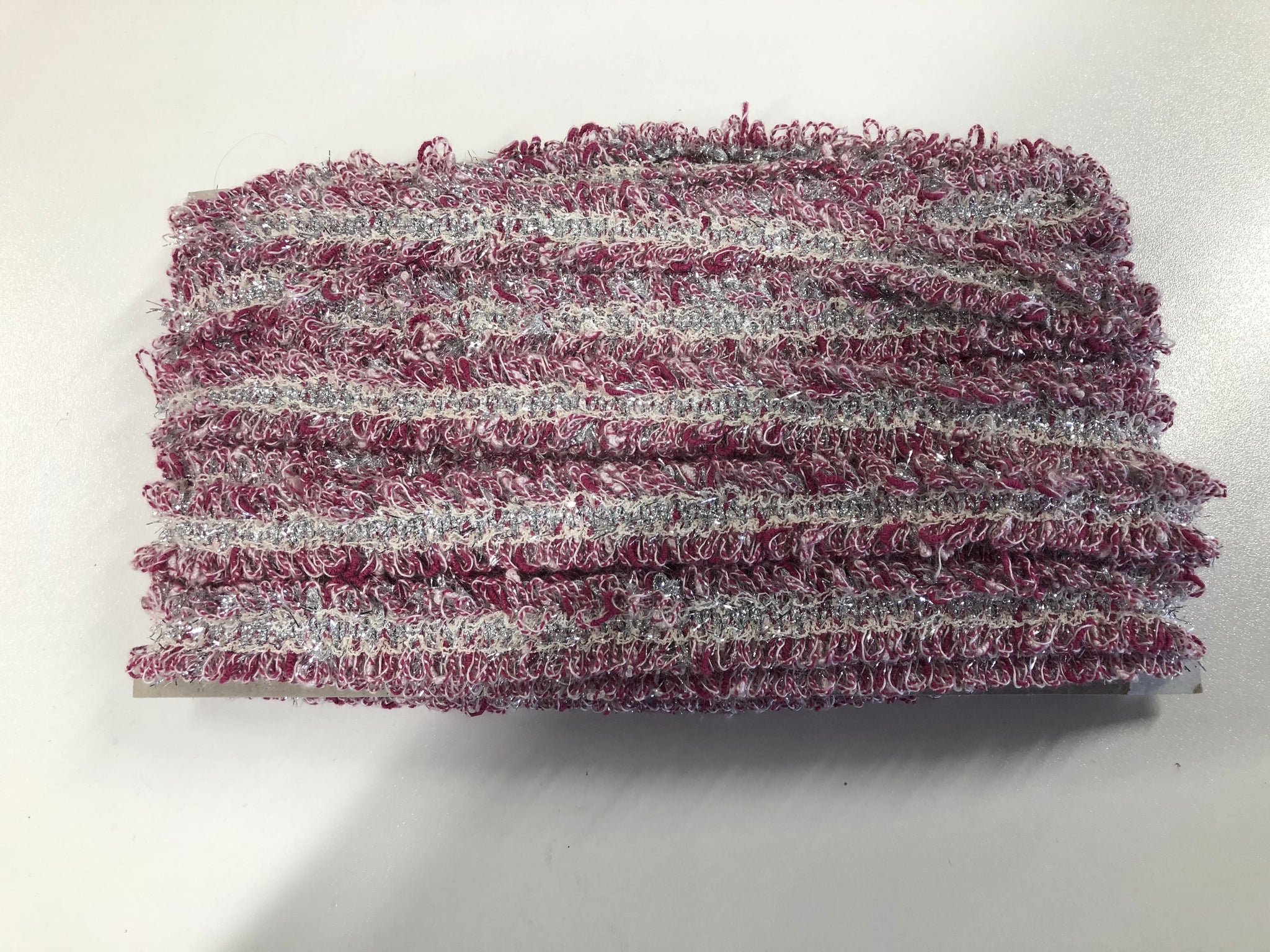 Silver, Fuchsia & White Tinsel Textured Braid Trim