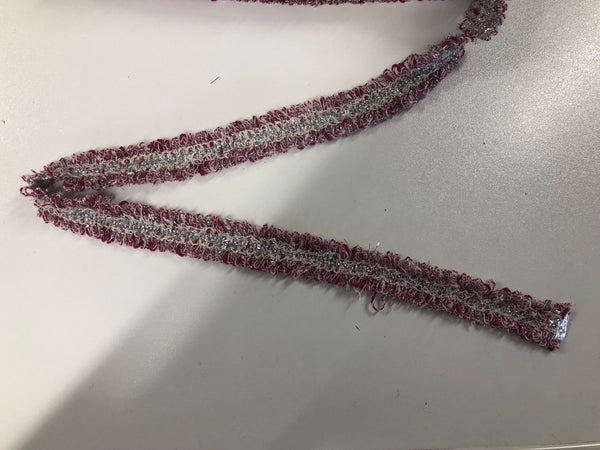 Silver, Fuchsia & White Tinsel Textured Braid Trim