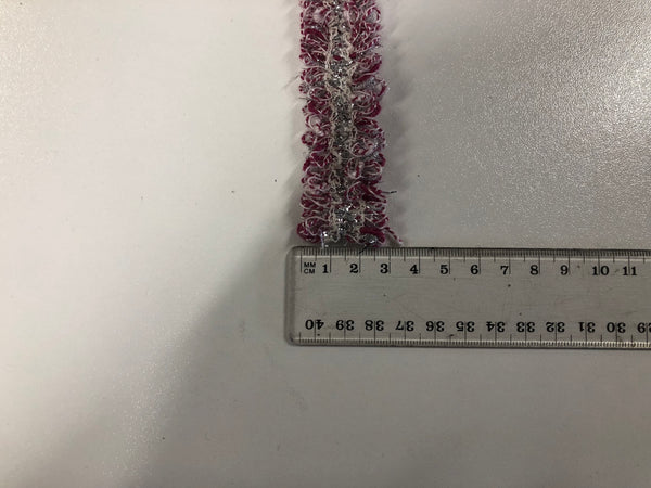 Silver, Fuchsia & White Tinsel Textured Braid Trim