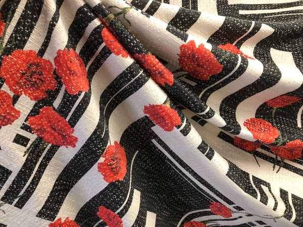 Carnation Flowers Print on Cotton Blend Jacquard