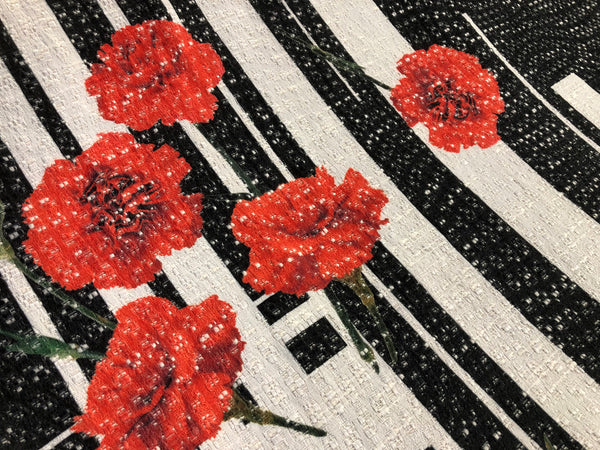 Carnation Flowers Print on Cotton Blend Jacquard