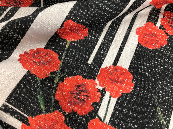 Carnation Flowers Print on Cotton Blend Jacquard