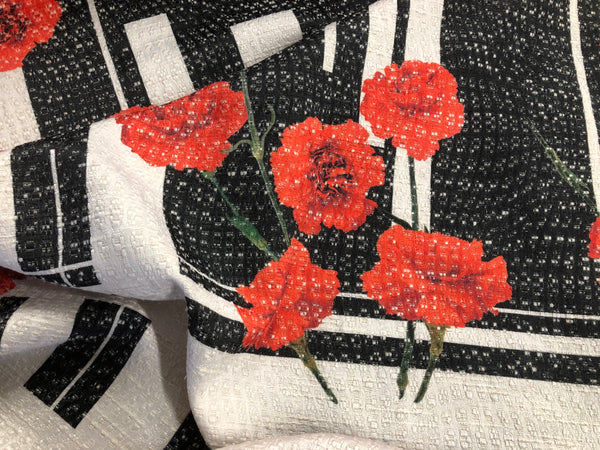 Carnation Flowers Print on Cotton Blend Jacquard