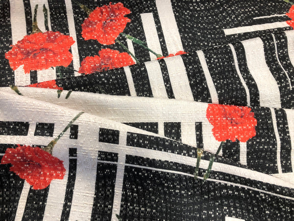 Carnation Flowers Print on Cotton Blend Jacquard