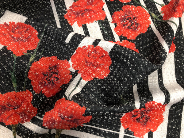 Carnation Flowers Print on Cotton Blend Jacquard