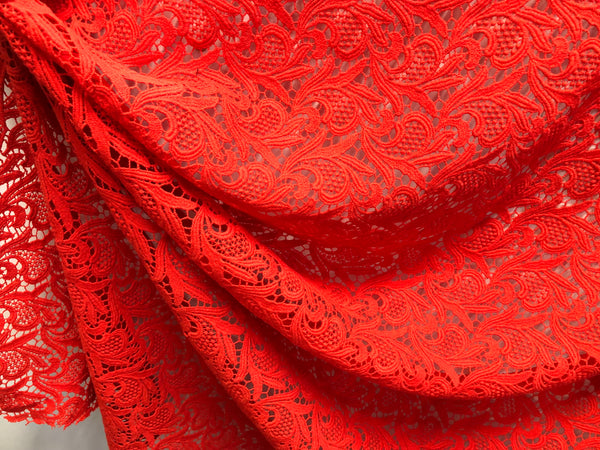 Cotton Guipure Lace, Red