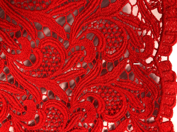 Cotton Guipure Lace, Red