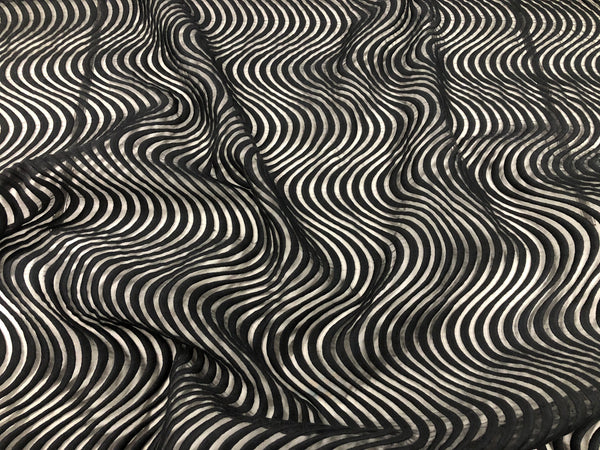 Embroidered Waves Black Organza