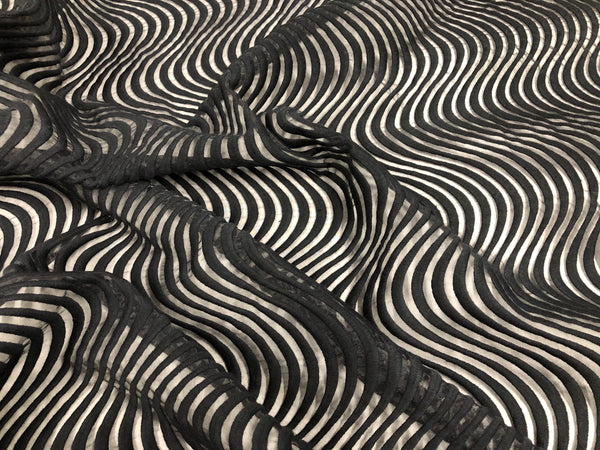 Embroidered Waves Black Organza