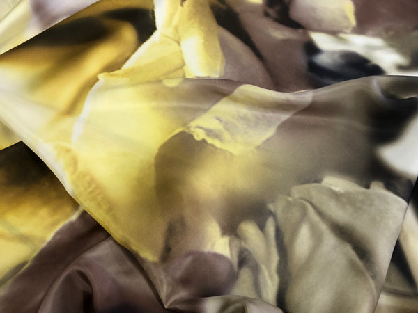 PANEL-  Print on Silk Twill , Yellow & Beige