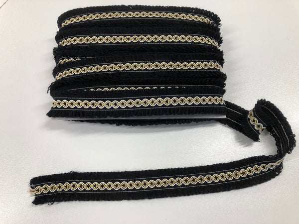 Black Looped Fringe Braid With Gold & White