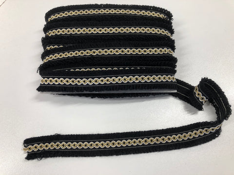 Black Looped Fringe Braid With Gold & White