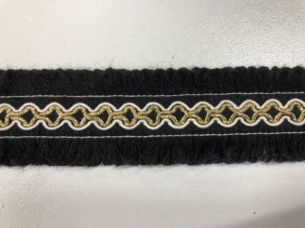 Black Looped Fringe Braid With Gold & White