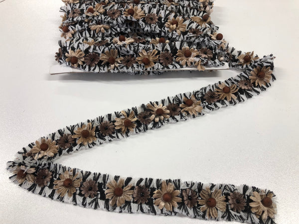 Floral Braid Trim, White, Black & Brown
