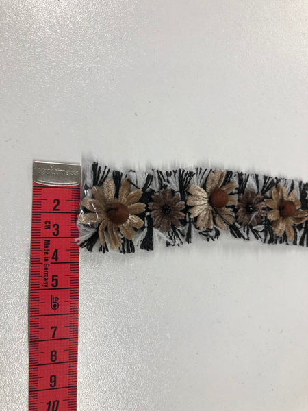 Floral Braid Trim, White, Black & Brown