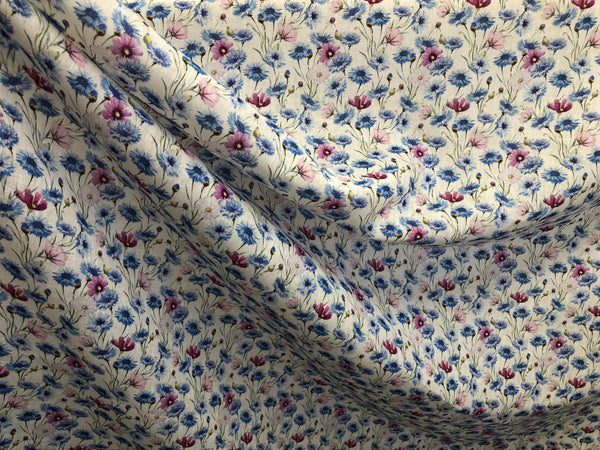 Cornflowers Print on Super Fine Linen