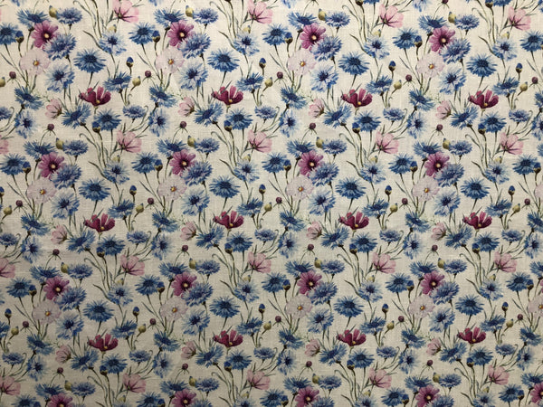 Cornflowers Print on Super Fine Linen