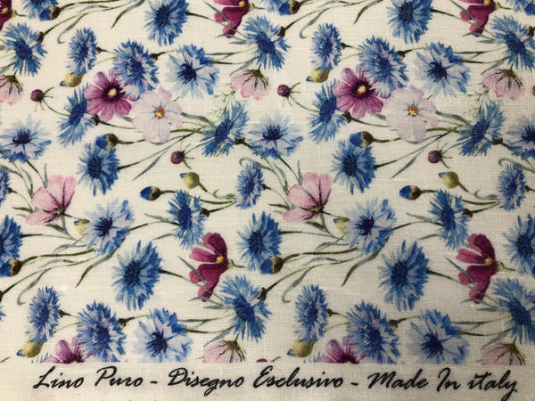 Cornflowers Print on Super Fine Linen