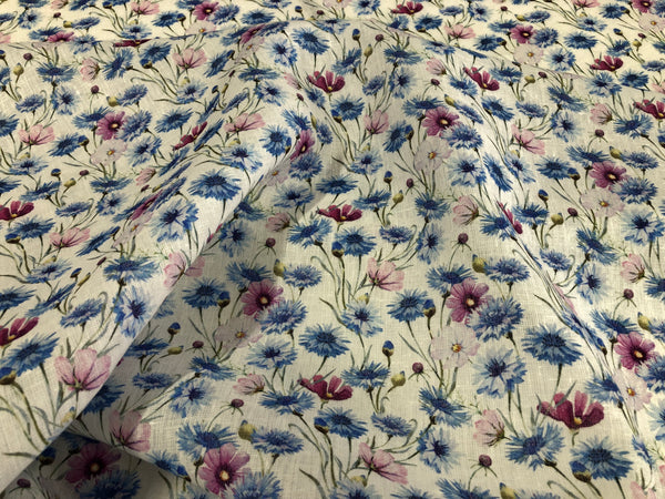 Cornflowers Print on Super Fine Linen