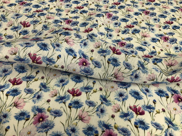 Cornflowers Print on Super Fine Linen