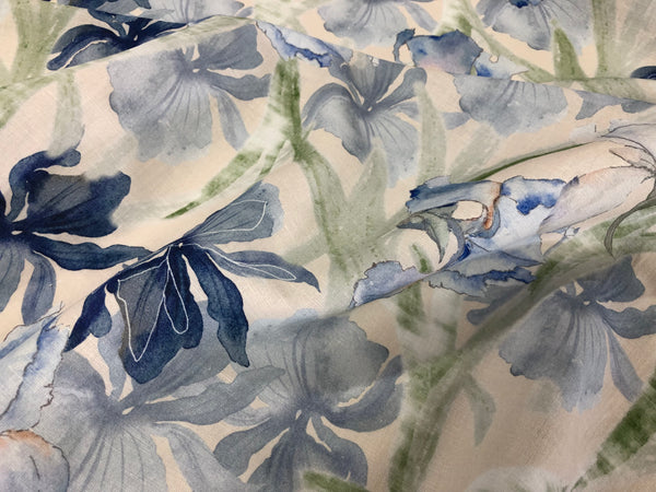 Blue Iris Print on Linen
