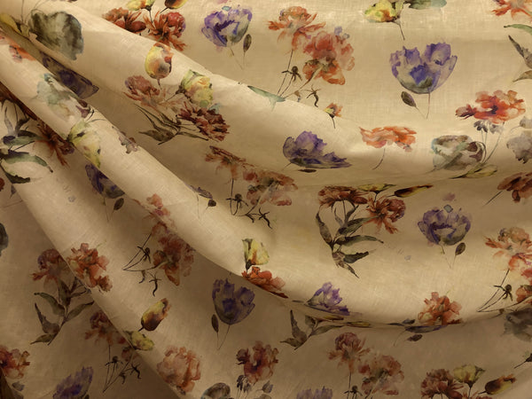 Watercolour Floral Print on Super Fine Linen
