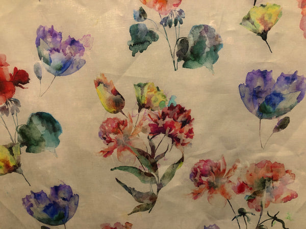Watercolour Floral Print on Super Fine Linen