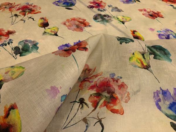 Watercolour Floral Print on Super Fine Linen