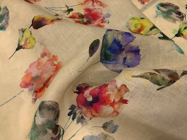 Watercolour Floral Print on Super Fine Linen