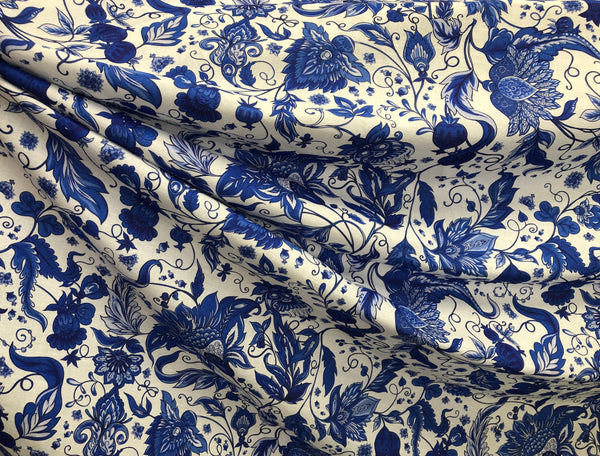 Cobalt Blue Floral Print on Linen