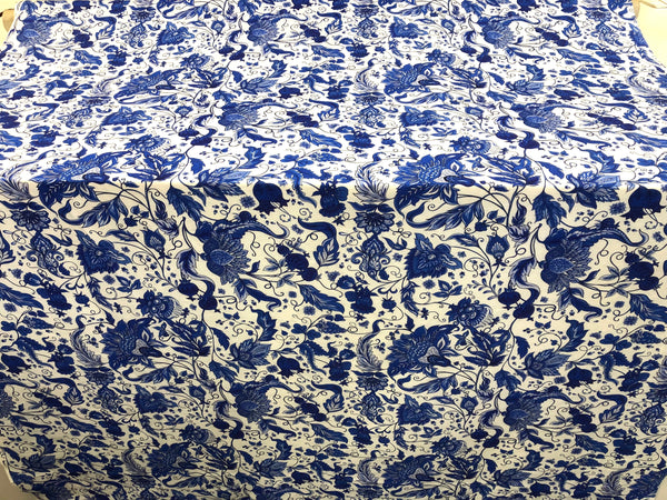 Cobalt Blue Floral Print on Linen