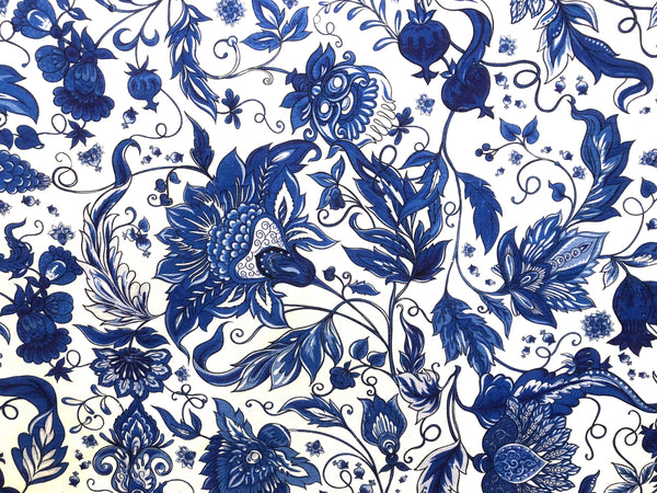 Cobalt Blue Floral Print on Linen