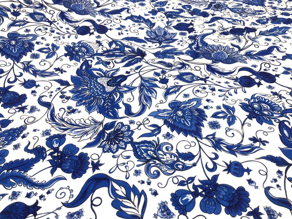 Cobalt Blue Floral Print on Linen