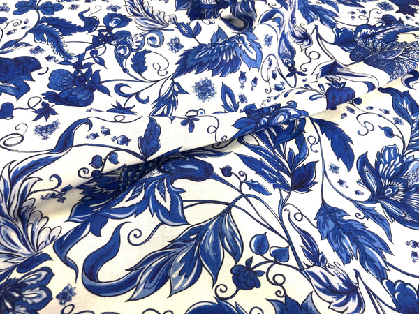 Cobalt Blue Floral Print on Linen