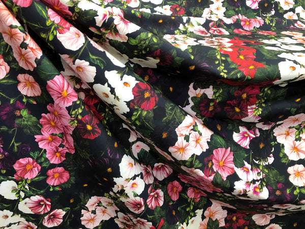 Mallows Garden Print on Navy Cotton