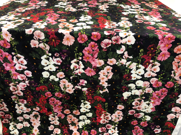 Mallows Garden Print on Navy Cotton