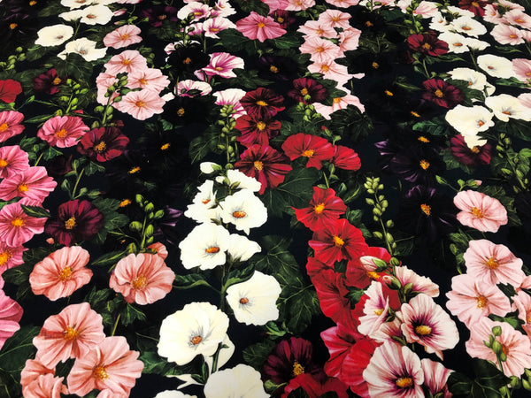 Mallows Garden Print on Navy Cotton