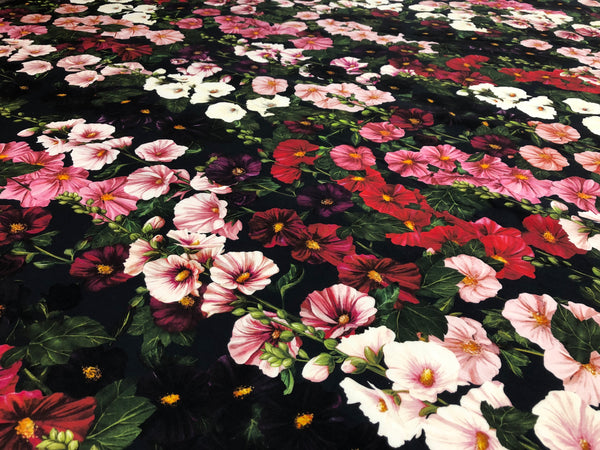 Mallows Garden Print on Navy Cotton