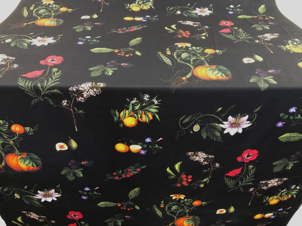 Garden Print on Black Cotton