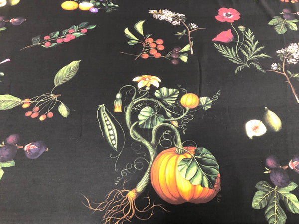 Garden Print on Black Cotton
