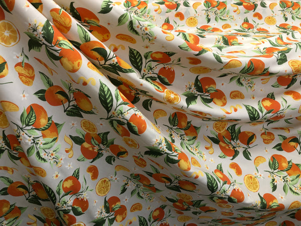 Oranges Print on White Viscose
