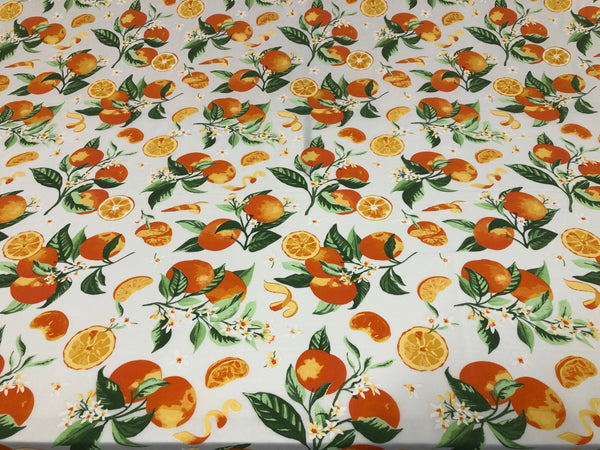 Oranges Print on White Viscose