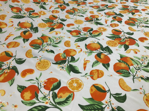 Oranges Print on White Viscose