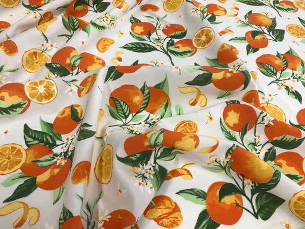 Oranges Print on White Viscose
