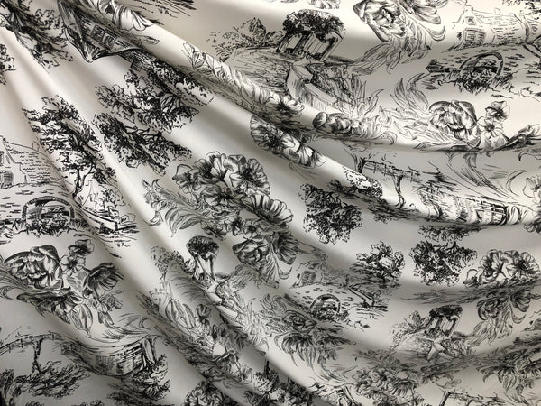 Countryside Black Print on White Viscose